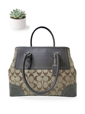 Coach Hampton Tote Bag Signature Carryall Khaki Brown Leather 11220 Purse